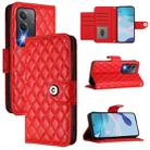 For OPPO K12x 5G Global Rhombic Texture Flip Leather Phone Case with Lanyard(Red) - 1