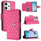 For OPPO Reno14 5G Global Rhombic Texture Flip Leather Phone Case with Lanyard(Rose Red) - 1