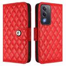 For OPPO A5 5G Global / A3 Pro 5G Global Rhombic Texture Flip Leather Phone Case with Lanyard(Red) - 2