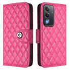 For OPPO A5 5G Global / A3 Pro 5G Global Rhombic Texture Flip Leather Phone Case with Lanyard(Rose Red) - 2
