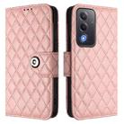 For OPPO A5 5G Global / A3 Pro 5G Global Rhombic Texture Flip Leather Phone Case with Lanyard(Coral Pink) - 2