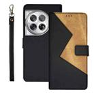 For OnePlus 12 idewei Two-color Splicing Leather Phone Case(Black) - 1