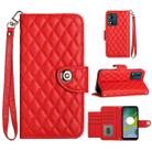 For Motorola Moto E13 Rhombic Texture Flip Leather Phone Case with Lanyard(Red) - 1