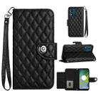 For Motorola Moto E13 Rhombic Texture Flip Leather Phone Case with Lanyard(Black) - 1