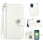 For Motorola Moto E13 Rhombic Texture Flip Leather Phone Case with Lanyard(White) - 1