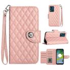 For Motorola Moto E13 Rhombic Texture Flip Leather Phone Case with Lanyard(Coral Pink) - 1