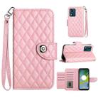 For Motorola Moto E13 Rhombic Texture Flip Leather Phone Case with Lanyard(Pink) - 1