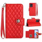 For Motorola Edge+ 2023 Rhombic Texture Flip Leather Phone Case with Lanyard(Red) - 1