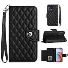 For Motorola Edge+ 2023 Rhombic Texture Flip Leather Phone Case with Lanyard(Black) - 1