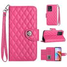 For Motorola Edge+ 2023 Rhombic Texture Flip Leather Phone Case with Lanyard(Rose Red) - 1