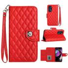 For Motorola Moto G 5G 2022 Rhombic Texture Flip Leather Phone Case with Lanyard(Red) - 1