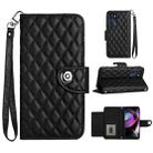 For Motorola Moto G 5G 2022 Rhombic Texture Flip Leather Phone Case with Lanyard(Black) - 1