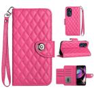 For Motorola Moto G 5G 2022 Rhombic Texture Flip Leather Phone Case with Lanyard(Rose Red) - 1