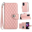 For Motorola Moto G 5G 2022 Rhombic Texture Flip Leather Phone Case with Lanyard(Coral Pink) - 1