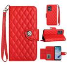 For Motorola Moto G 5G 2023 Rhombic Texture Flip Leather Phone Case with Lanyard(Red) - 1