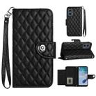 For Motorola Moto G 5G 2023 Rhombic Texture Flip Leather Phone Case with Lanyard(Black) - 1