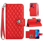 For Motorola Moto G Play 2023 / G Pure Rhombic Texture Flip Leather Phone Case with Lanyard(Red) - 1