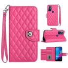 For Motorola Moto G Play 2023 / G Pure Rhombic Texture Flip Leather Phone Case with Lanyard(Rose Red) - 1