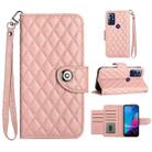 For Motorola Moto G Play 2023 / G Pure Rhombic Texture Flip Leather Phone Case with Lanyard(Coral Pink) - 1