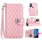 For Motorola Moto G Play 2023 / G Pure Rhombic Texture Flip Leather Phone Case with Lanyard(Pink) - 1