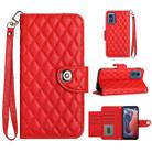 For Motorola Moto G Play 4G 2024 Rhombic Texture Flip Leather Phone Case with Lanyard(Red) - 1