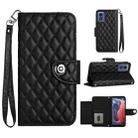 For Motorola Moto G Play 4G 2024 Rhombic Texture Flip Leather Phone Case with Lanyard(Black) - 1