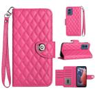 For Motorola Moto G Play 4G 2024 Rhombic Texture Flip Leather Phone Case with Lanyard(Rose Red) - 1