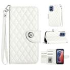 For Motorola Moto G Play 4G 2024 Rhombic Texture Flip Leather Phone Case with Lanyard(White) - 1
