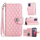 For Motorola Moto G Play 4G 2024 Rhombic Texture Flip Leather Phone Case with Lanyard(Pink) - 1