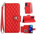 For Motorola Moto G Power 2022 Rhombic Texture Flip Leather Phone Case with Lanyard(Red) - 1