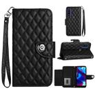 For Motorola Moto G Power 2022 Rhombic Texture Flip Leather Phone Case with Lanyard(Black) - 1