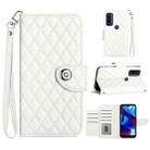 For Motorola Moto G Power 2022 Rhombic Texture Flip Leather Phone Case with Lanyard(White) - 1