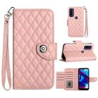 For Motorola Moto G Power 2022 Rhombic Texture Flip Leather Phone Case with Lanyard(Coral Pink) - 1