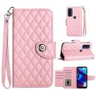 For Motorola Moto G Power 2022 Rhombic Texture Flip Leather Phone Case with Lanyard(Pink) - 1