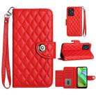 For Motorola Moto G Power 2023 Rhombic Texture Flip Leather Phone Case with Lanyard(Red) - 1