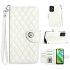 For Motorola Moto G Power 2023 Rhombic Texture Flip Leather Phone Case with Lanyard(White) - 1