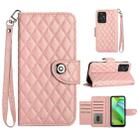 For Motorola Moto G Power 2023 Rhombic Texture Flip Leather Phone Case with Lanyard(Coral Pink) - 1