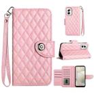 For Motorola Moto G Power 5G 2024 Rhombic Texture Flip Leather Phone Case with Lanyard(Pink) - 1