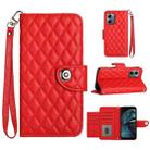 For Motorola Moto G14 Rhombic Texture Flip Leather Phone Case with Lanyard(Red) - 1