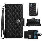 For Motorola Moto G14 Rhombic Texture Flip Leather Phone Case with Lanyard(Black) - 1