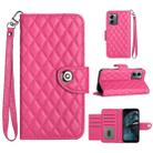 For Motorola Moto G14 Rhombic Texture Flip Leather Phone Case with Lanyard(Rose Red) - 1