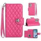 For Motorola Moto G53 / G23 / G13 Rhombic Texture Flip Leather Phone Case with Lanyard(Rose Red) - 1