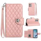 For Motorola Moto G53 / G23 / G13 Rhombic Texture Flip Leather Phone Case with Lanyard(Coral Pink) - 1