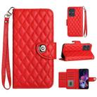 For Motorola Moto G54 Rhombic Texture Flip Leather Phone Case with Lanyard(Red) - 1