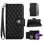 For Motorola Moto G54 Rhombic Texture Flip Leather Phone Case with Lanyard(Black) - 1