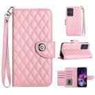 For Motorola Moto G54 Rhombic Texture Flip Leather Phone Case with Lanyard(Pink) - 1