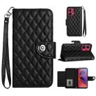 For Motorola Moto G84 Rhombic Texture Flip Leather Phone Case with Lanyard(Black) - 1