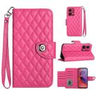 For Motorola Moto G84 Rhombic Texture Flip Leather Phone Case with Lanyard(Rose Red) - 1