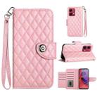 For Motorola Moto G84 Rhombic Texture Flip Leather Phone Case with Lanyard(Pink) - 1