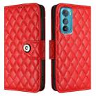 For Motorola Edge 30 Rhombic Texture Flip Leather Phone Case with Lanyard(Red) - 2